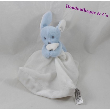 Doudou rabbit 12 cm blue white JACADI handkerchief