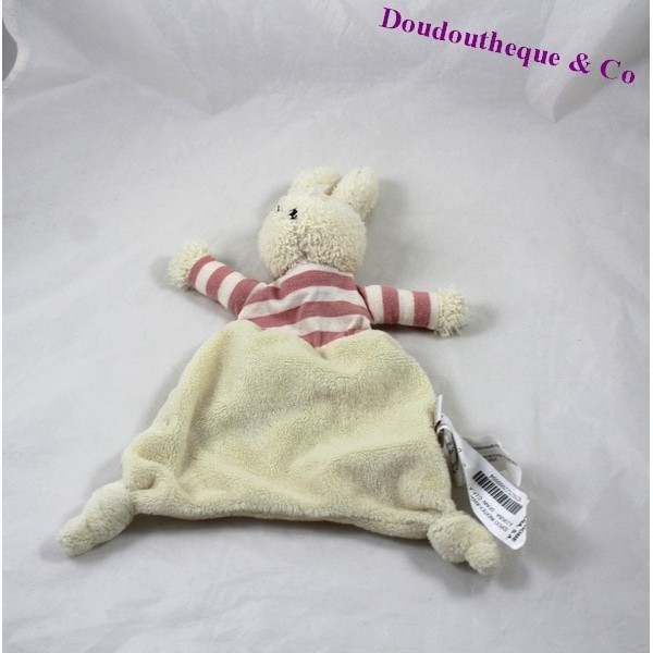 Doudou rabbit flat ZARA HOME rose beige stripes 24 cm SOS blanket