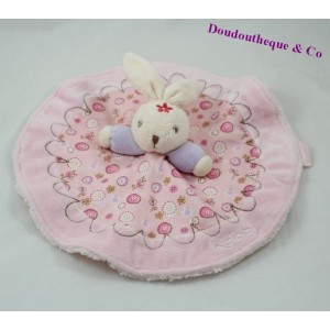 Doudou rabbit KALOO Lilirose round pink and mauve 29 cm dish floral