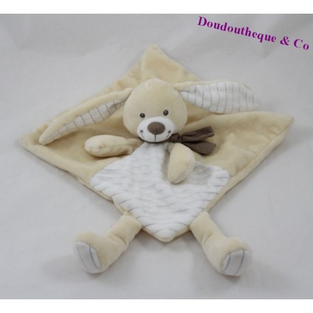Doudou flat beige stripes NICOTOY rabbit scarf Brown 22 cm