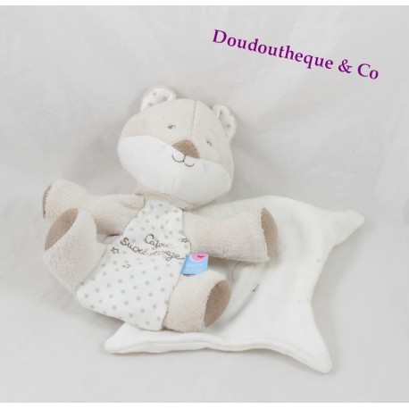Doudou Fox handkerchief sugar cashew star beige white 19 cm