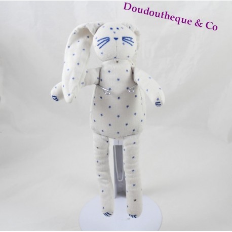 Doudou Kaninchen Kleinboot weiße Sterne blau 25 cm