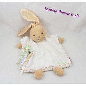 Doudou plat lapin KALOO 1 2 3 coeur vert rubans beige 25 cm