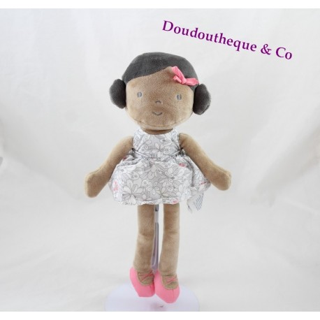 Don doll OBAÏBI girl Métis 27 cm Brown floral grey dress