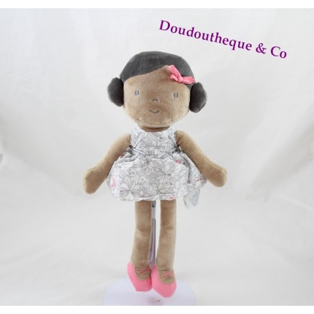 Don-Puppe OBAÏBI Mädchen Métis 27 cm braun geblümten Kleid grau Don-Puppe OBAÏBI Mädchen Métis 27 cm braun geblümten Kleid grau