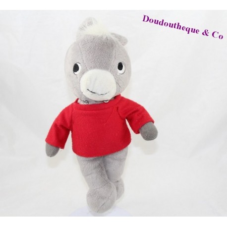 Plush donkey Trotro gray tee shirt red 27 cm - SOS cuddly toy