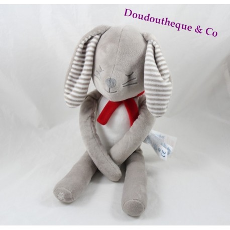 Plüsch Hase Schläfer OBAÏBI grau Schal rot 38 cm Plüsch Hase Schläfer OBAÏBI grau Schal rot 38 cm