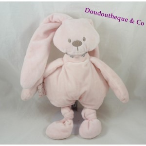 Doudou semi plat lapin NATTOU rose clair lapidou noeuds 30 cm