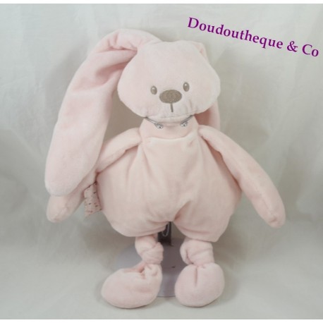 Doudou semi plat lapin NATTOU rose clair lapidou noeuds 30 cm