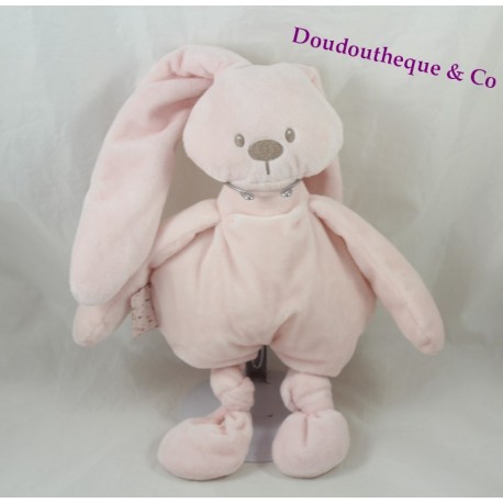 Rabbit semi-flat cuddly toy NATTOU light pink lapidou knots 30 cm