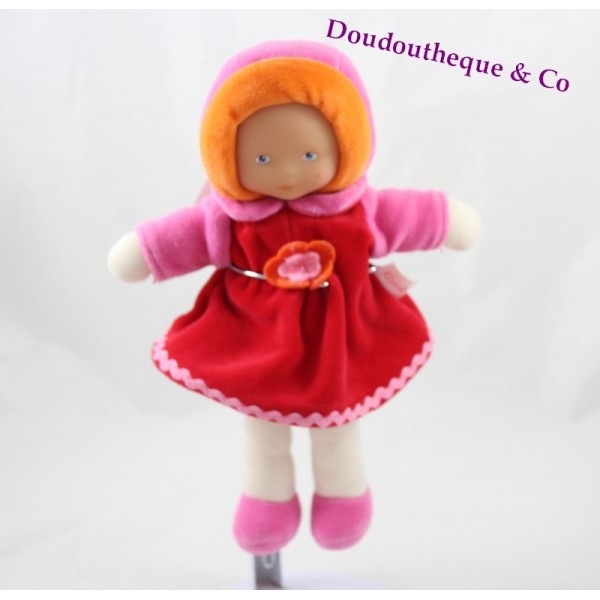 Doudou poup e COROLLE Mademoiselle Grenadine robe fleur rouge 25 cm