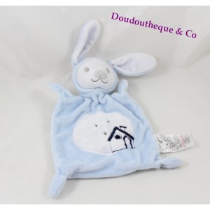 Doudou Kaninchen flach Korn von Weizen blaue Stickerei Rechteck Haus 24 cm