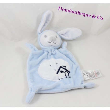 Doudou Kaninchen flach Korn von Weizen blaue Stickerei Rechteck Haus 24 cm