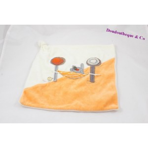 Doudou rabbit flat orange beige hammock button 27 cm