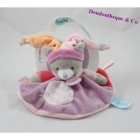 Doudou flat cat BABY NAT Nina and Nino pink circle 22 cm