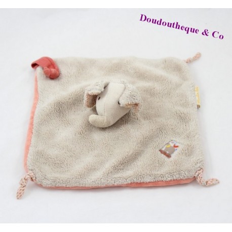 Doudou plat éléphant MOULIN ROTY Les Papoum beige saumon 22 cm