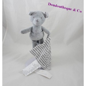 Blankie bear handkerchief CADET ROUSSELLE grey white stripes 24 cm