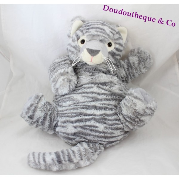 Peluche tigre ETAM gris range pyjama doudou bouillotte 35 cm SOS