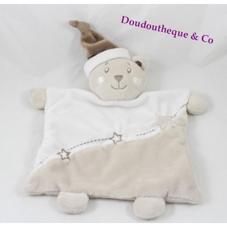 Flat cuddly toy bear KIMBALOO white taupe embroidery stars 25 cm