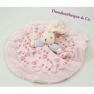 Doudou flat rabbit KALOO Lilirose round Flowery pink 28 cm