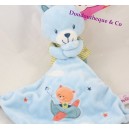 Doudou conejo pómulo pañuelo azul plano y oso naranja 36 cm