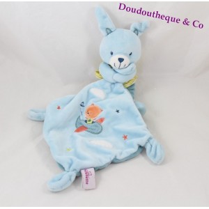 Doudou lapin POMMETTE mouchoir bleu avion ours orange 36 cm