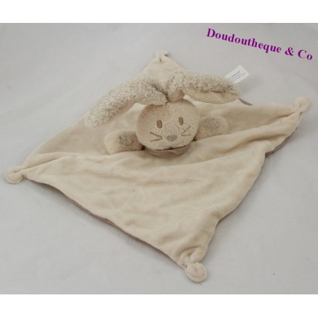 Doudou plat lapin NATURE ET DECOUVERTES beige dessous uni 26 cm S