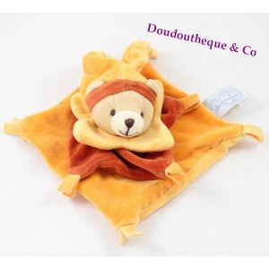 Doudou flachen Bär KUSCHELDECKE und Firma Orange Zimt quadratisch 17 cm