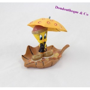 Figurine Titi et Grosminet WARNER BROS Tweety automne statuette en résine parapluie feuille 9 cm