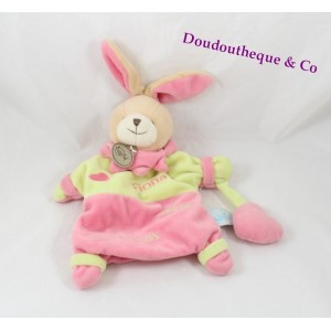 Doudou marionnette lapin BABY NAT' Fiona adore les bisous rose vert