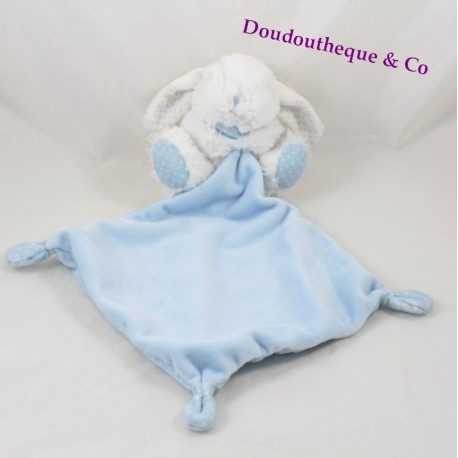 Doudou mouchoir lapin TEX BABY bleu pois blanc Carrefour