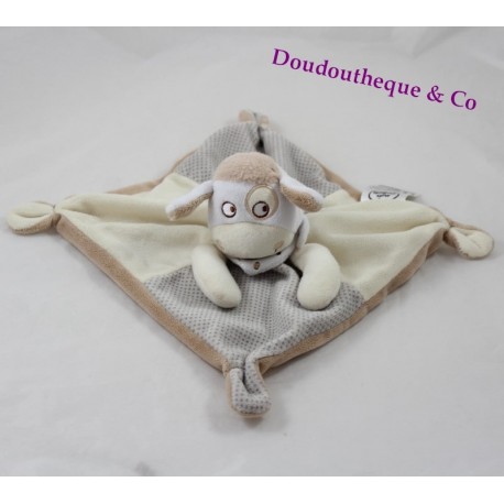 Doudou flaches Schaf WORTE DER KINDER LECLERC beige Erbsencreme 25 cm