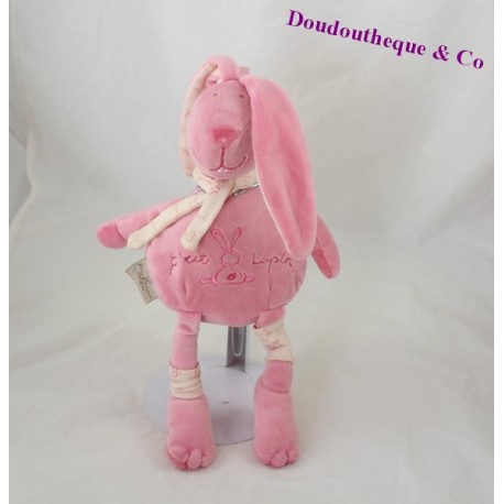 Doudou plat lapin CMP rose et beige