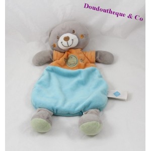 Doudou plat chat TEX BABY Carrefour orange bleu 33 cm