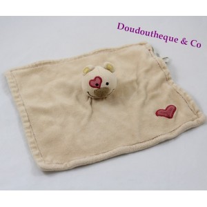 Doudou plat bär BIODOURS beige coeur rouge 100% bio