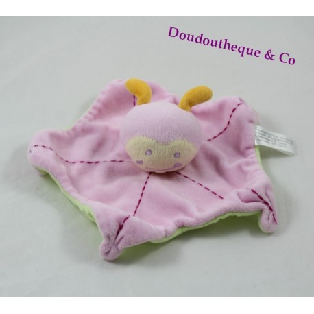 Doudou Flache Marienkäfer BABOU Schnecke rosa und grün 25 cm