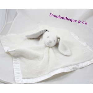 Doudou plat lapin CARTER'S blanc satin grelot 40 cm