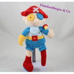 Peluche garçon pirate TEDDYKOMPANIET BASTAD perroquet bleu rouge 28 cm