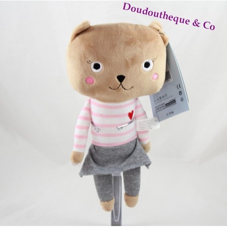 Doudou chat MONOPRIX fille jupe grise t-shirt rayé 28 cm