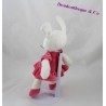 Doudou lapin NICOTOY robe rose fleur brodée 26 cm