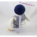 Plush musical MOULIN ROTY overalls striped blue white duck 32 cm Seraphim