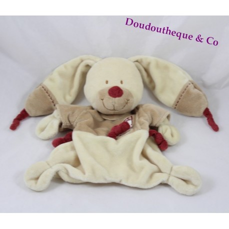 Peluche coniglio piatto NICOTOY Bastien beige marrone bordeaux fiocco 26 cm