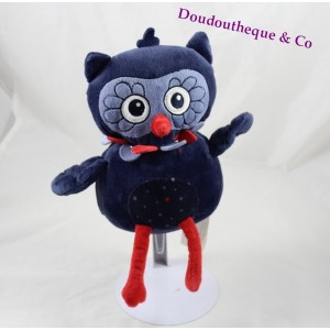 Peluche hibou chouette KIMBALOO bleu rouge 25 cm