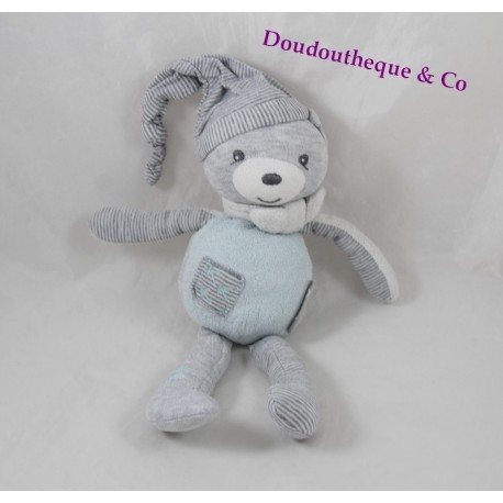 Bären Doudou KALOO Zen Aqua blau grau Vogel 25 cm