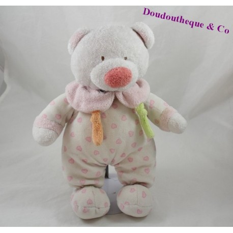 Peluche ours GIPSY coeur rose blanc 31 cm