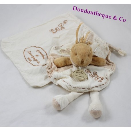 Doudou plat lapin DOUDOU ET COMPAGNIE bio rond beige pattes + sac