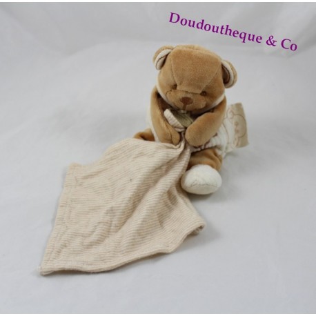 Doudou mouchoir ours DOUDOU ET COMPAGNIE bio marron beige 17 cm