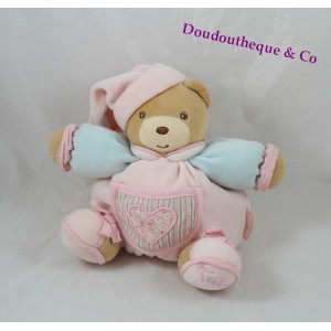 Doudou ours KALOO Liliblue coeur bras bleu rose patapouf 20 cm