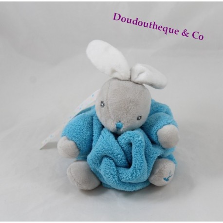 Mini doudou lapin KALOO Néon bleu atoll plume attache tétine 18 cm