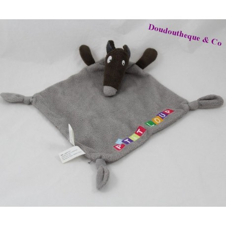 Doudou flachen Wolf AUZOU P' Puddin Knoten grau 29 cm